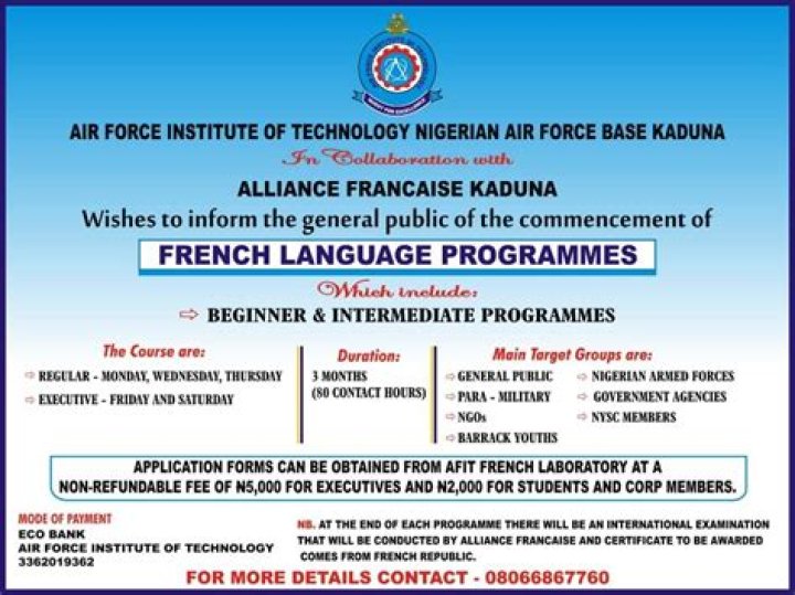 List Of Degree Courses Offered by AFIT (Air Force Institute of Technology, Kaduna)